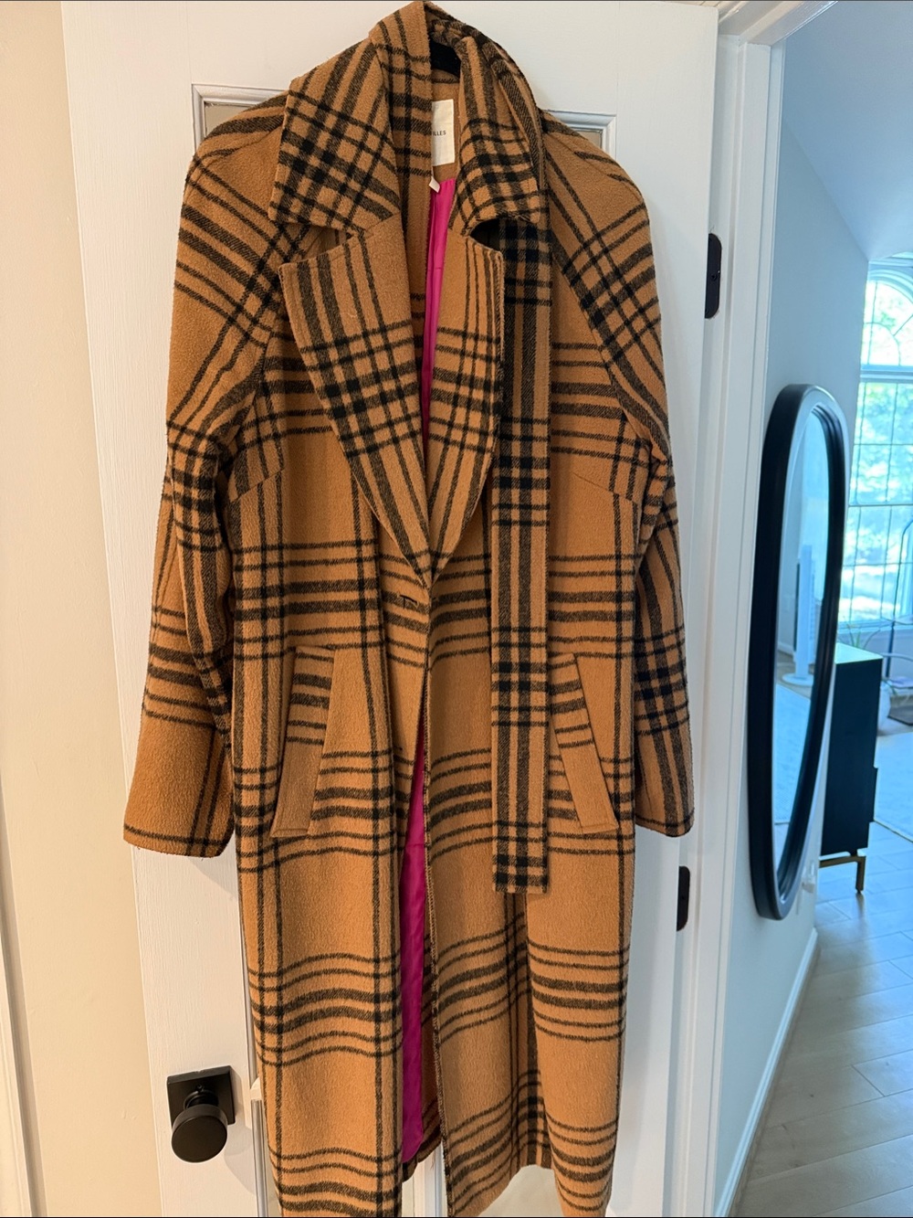 Avec Les Filles Tan and Black Plaid Trench Coat